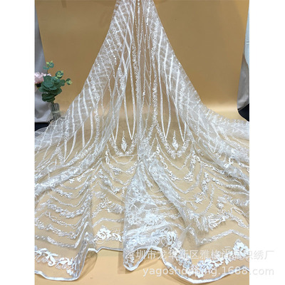 春夏季涤光绣波浪花边气质时装小众感连衣裙旗袍面料 工厂供应
