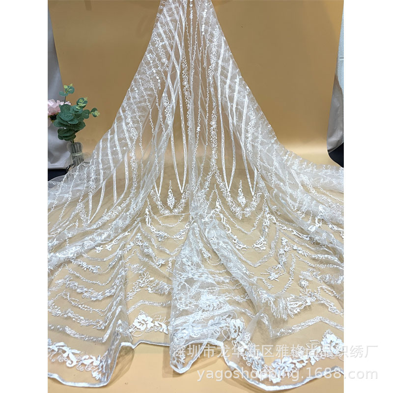 春夏季涤光绣波浪花边气质时装小众感连衣裙旗袍面料 工厂供应