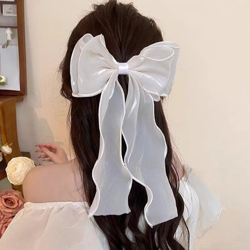 Pinza para el cabello con lazo de malla de súper hada sirena Ji cinta azul accesorios para el cabello de alta calidad clip de resorte con lazo grande