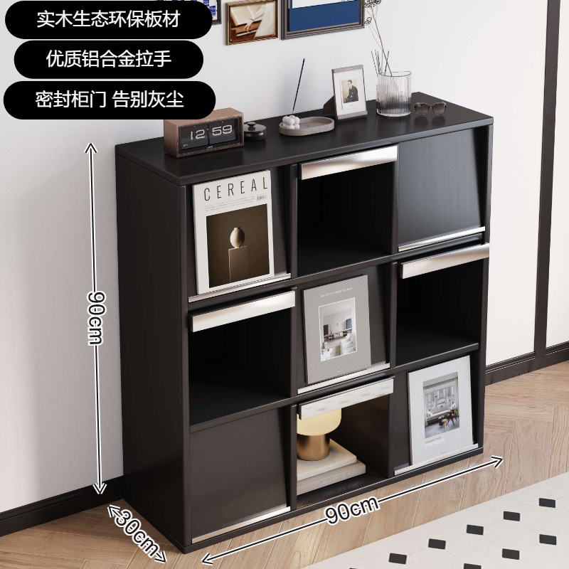 플립업 도어 [흑요석 블랙 원목 생태판] 9격자 90/30/90cm