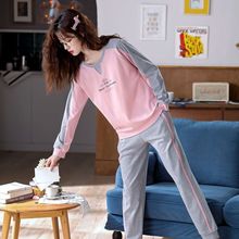 睡衣女春秋季套头长袖纯棉2024新款可外穿加大码卡通冬家居服套装