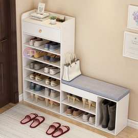 现代鞋架简易多层家用门口带换鞋凳大容量架子简约现代收纳鞋柜