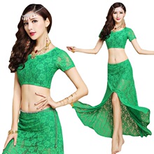 新款成人肚皮舞练功服 印度舞蹈演出服装 东方舞性感蕾丝裙子套装