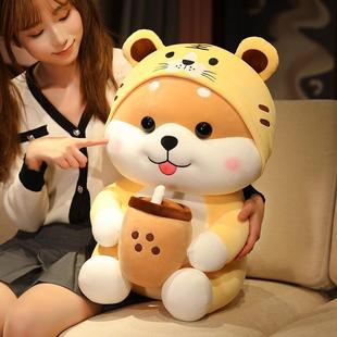 Cute Milk Tea Corgi Plush Toy Sleeping Pillow Tiger Companion Doll from Fat Dong Lai