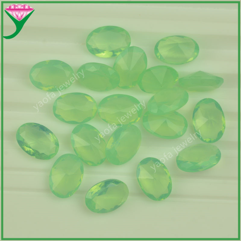 Offer Oval Glass Translucent Green Opal Color Gem Ringed Face Egg Shaped Diamond Green Egg Jewelry Accessories