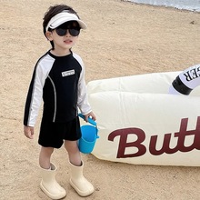 夏季男女儿童潮流速干长袖短裤两件套宝宝帅气泳装度假分体式泳衣