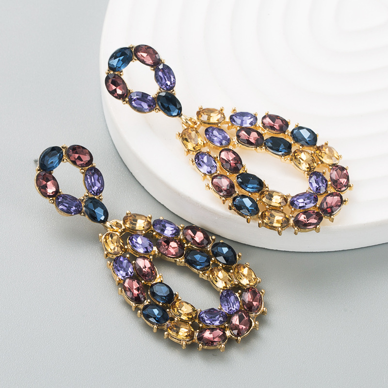 Geometric Pattern Fashion Geometric Diamond Alloy Artificial Gemstones Earrings