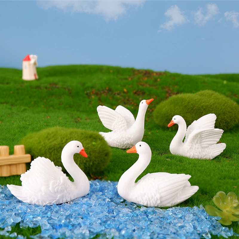 Фигурка лебедя из смолы, миниатюрный ландшафт DIY аксессуар, белая миниатюра для украшения