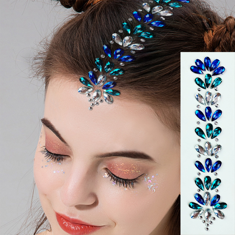 Cross-Border Factory Bridal Hair Diamond Stickers Forehead Diamond Stickers Gemstone Masquerade Party Performance Stickers Diamond Tattoo Stickers