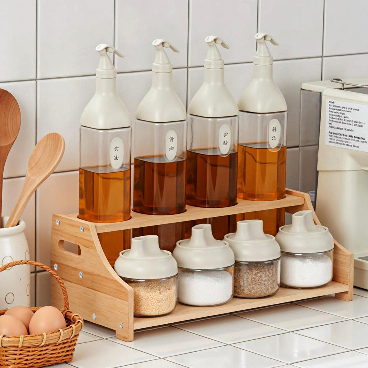 Bamboo seasoning rack seasoning storage rack countertop kitchen supplies sundry storage rack oil salt sauce vinegar bottle storage rack