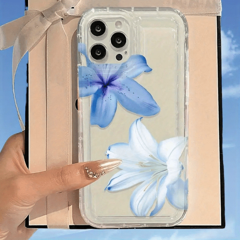 Blue Lily Flower Design Suitable for Apple 17 Phone Case, 16 Pro Shockproof, 15 Plus Fresh Style, 14, 13, 12 Soft Case Blue Lily Flower Design Suitable for Apple 17 Phone Case, 16 Pro Shockproof, 15 Plus Fresh Style, 14, 13, 12 Soft Case