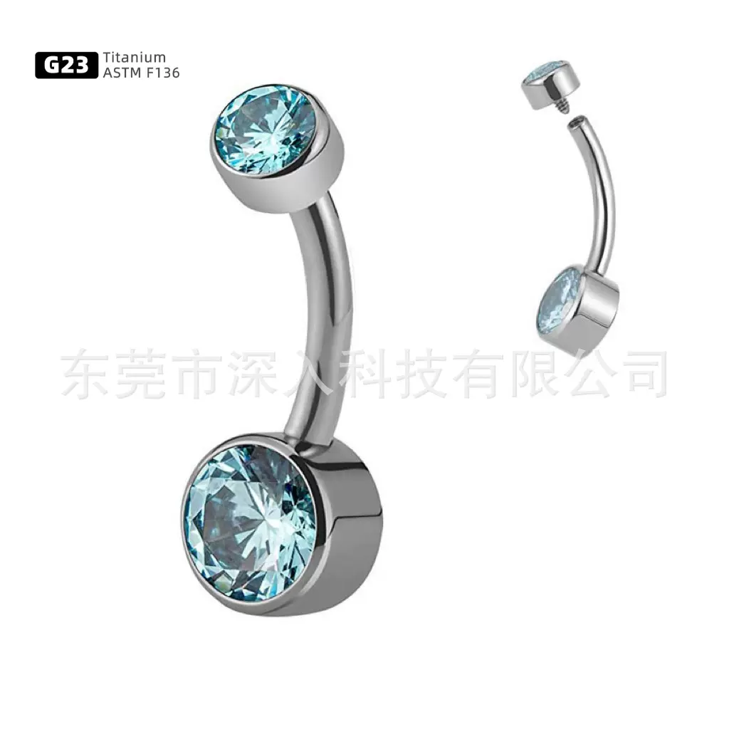 G23钛ASTM F136双头锆石钛合金肚脐钉内牙内螺纹包镶肚脐饰品批发