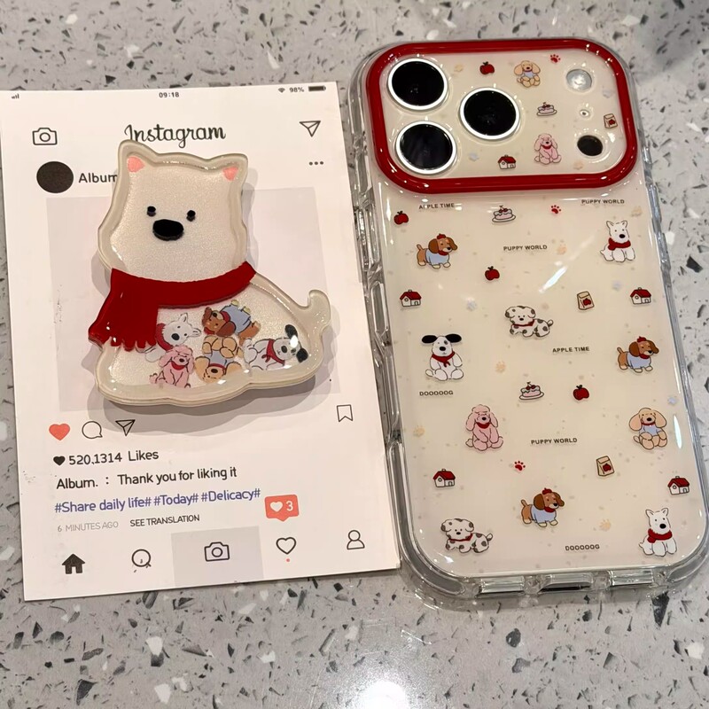 Cute Cartoon West Highland Phone Case for Apple 17 Pro Max, iPhone 16 Stand, 13 Precision Holes, 14 Hard, 15