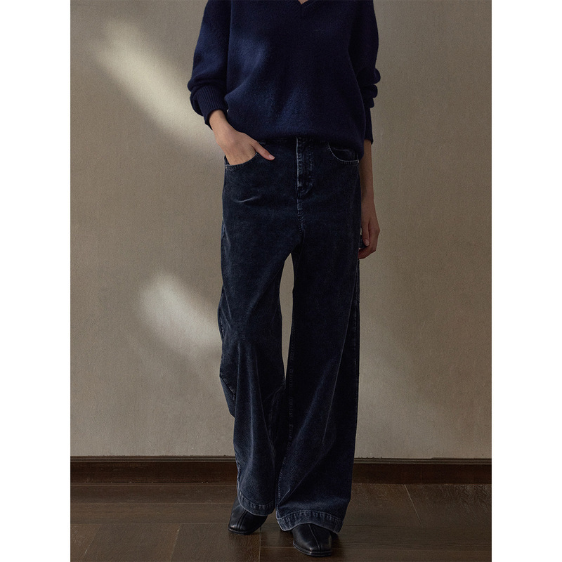 【识几】Loose Workwear Straight Wide-Leg Pants for Women, Autumn Cotton Corduroy Vintage Washed Casual Pants M63820 【识几】Loose Workwear Straight Wide-Leg Pants for Women, Autumn Cotton Corduroy Vintage Washed Casual Pants M63820