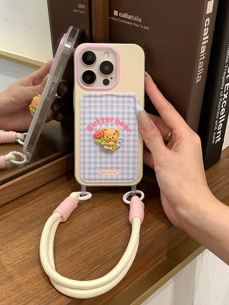 Three dimensional card holder, strap, with little bears