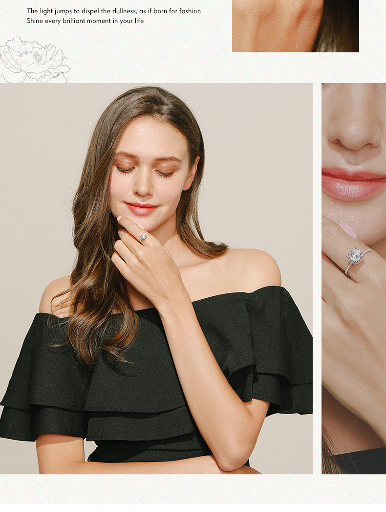 Fashion Geometric Sterling Silver Inlay Zircon Rings 1 Piece