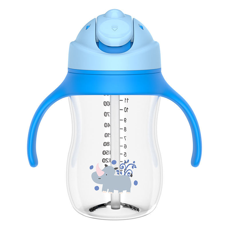 Taza de agua con tapa deslizante en caja inglesa con mango 330ml taza de paja de agua potable a prueba de goteo