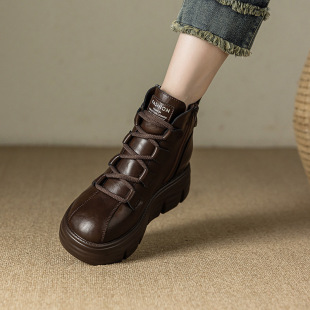 Martin Boots Women's Autumn and Winter 2024 New fleece-lined 8cm Small Thick Bottom Short Boots Retro All-match High-top Shoes