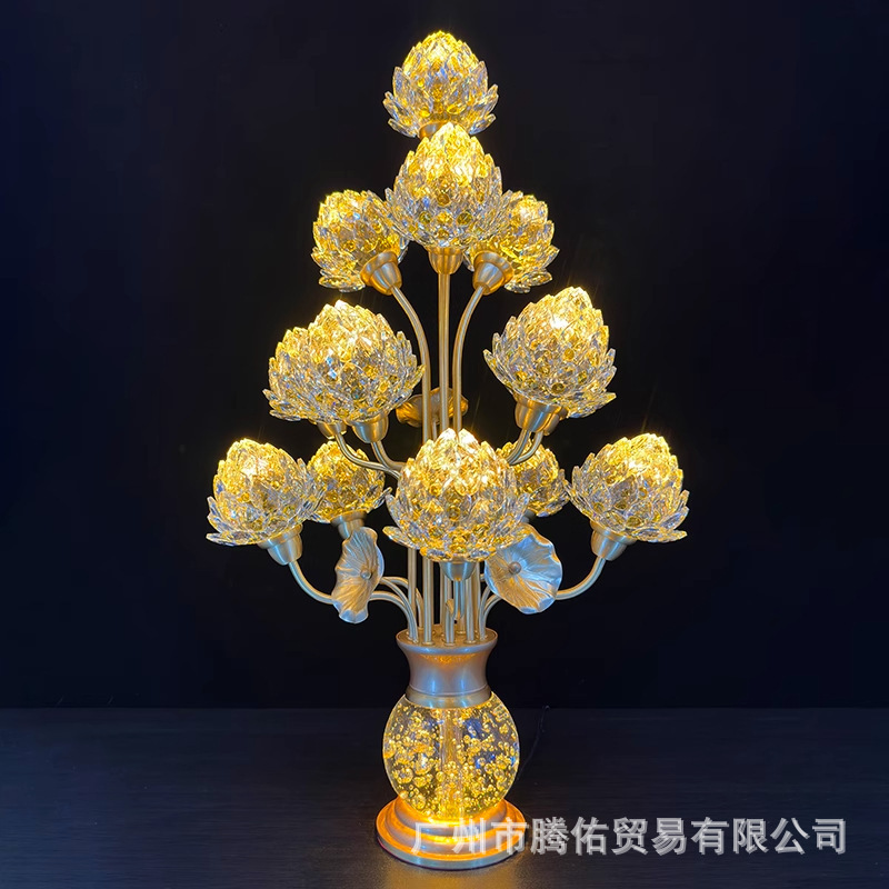 led水晶莲花灯佛供灯佛堂寺庙插电供奉家用长明灯观音灯纯铜供灯|undefined