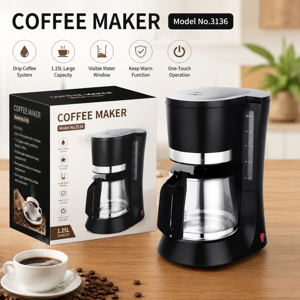 1.2L 680W 국경 간 가정용 커피 머신 차 제조기 가정용 소형 미국 드립 커피 포트 주방 제조 업체