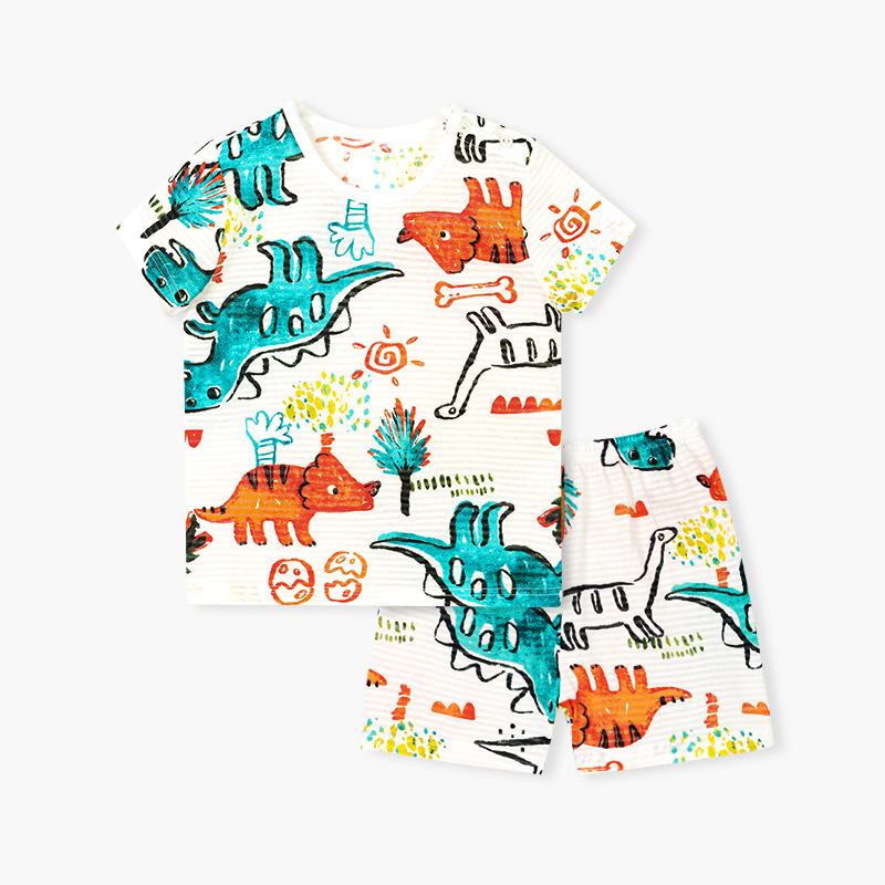 unifriend2023 Summer New Children's Pajamas Short-sleeved Set Boys and Girls Baby Home Clothes Cotton Cartoon