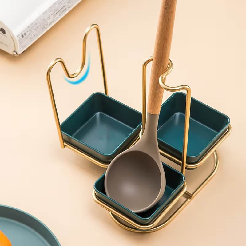 Estante de tapa de olla, cuchara de sopa para encimera de cocina, espátula con bandeja de recogida de agua, soporte de estante de almacenamiento para tapa de olla, estante de tabla de cortar image 5