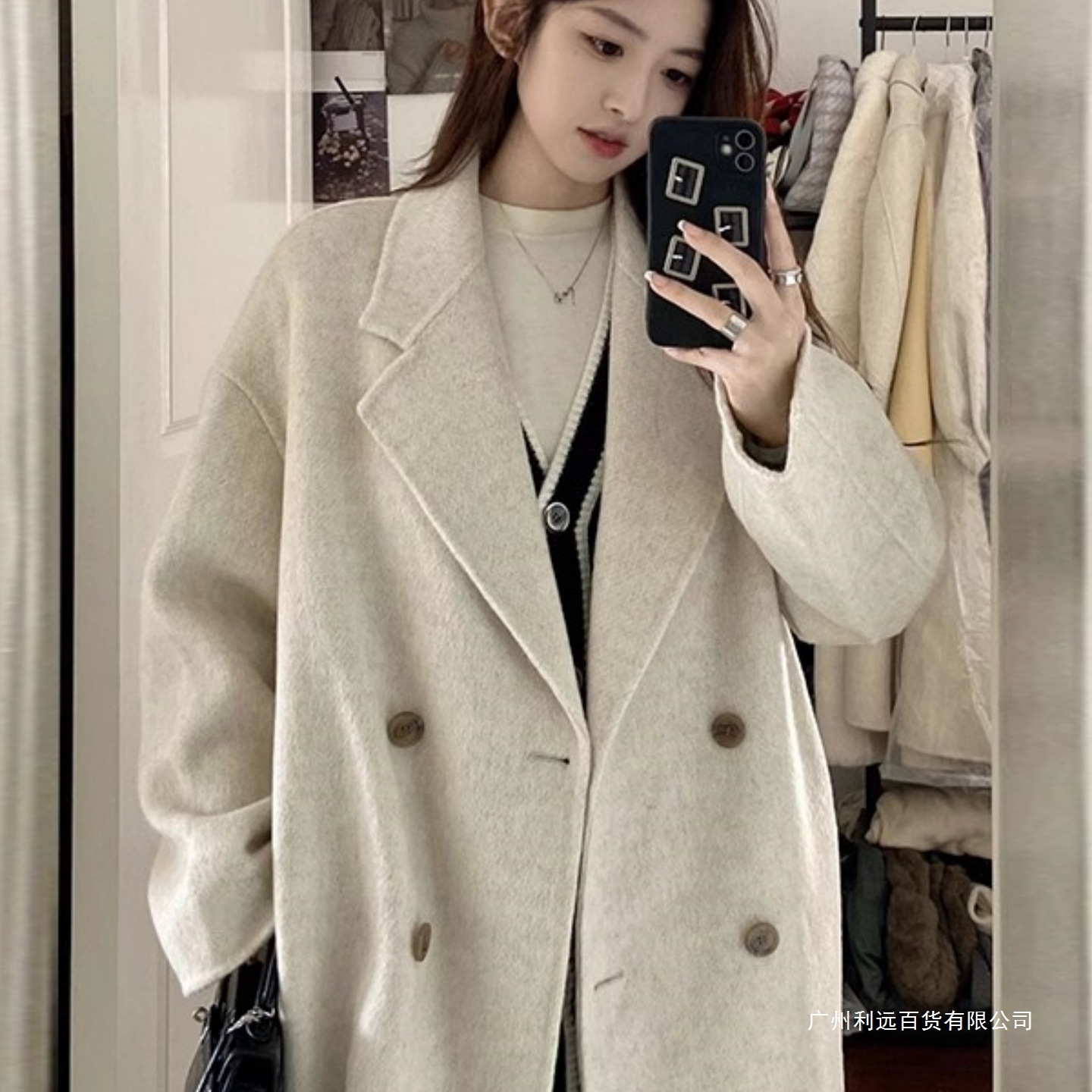 Off-White Double-Sided Cashmere Wool Outwear for Women 2025 Autumn and Winter Large Size Fat mm Super Nice Hepburn Style Woolen Outwear