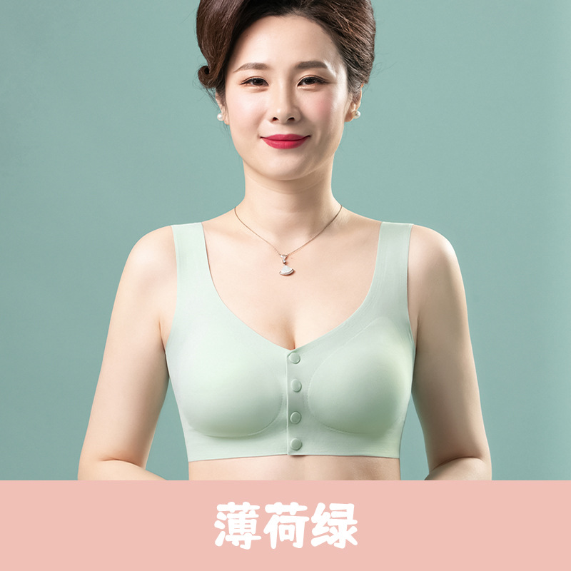 Ropa interior de madre sujetador inalámbrico delgado de verano sujetador de botón frontal de mujer sin costuras más tamaño ropa interior de mediana edad y ancianos