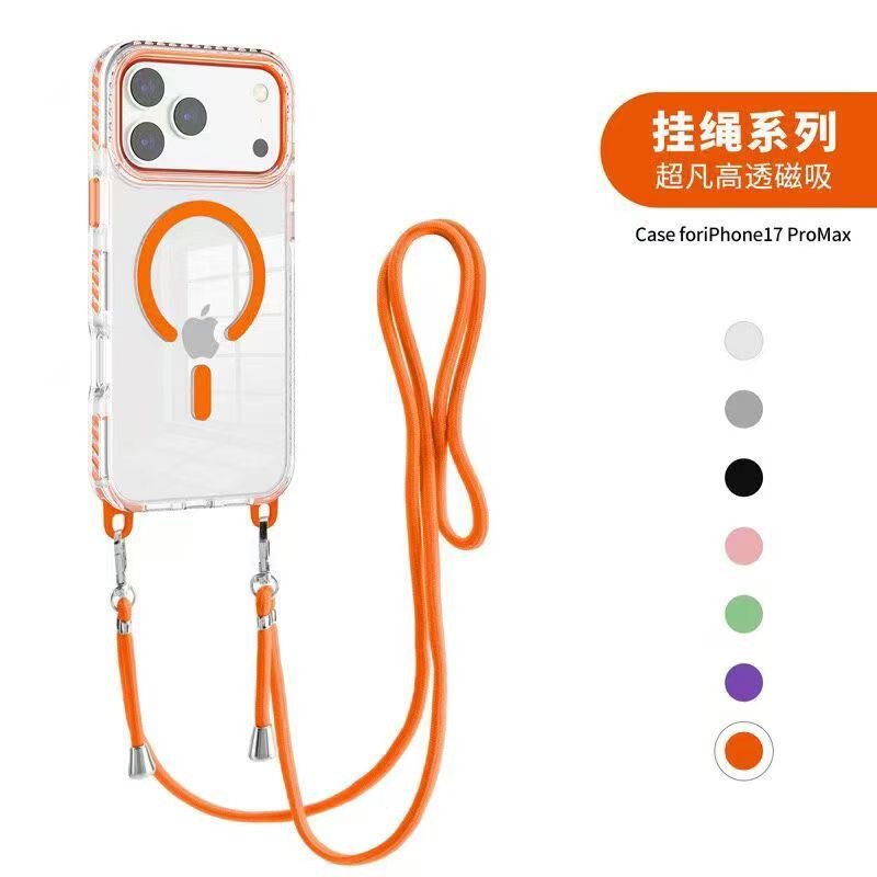 New Oblique Hanging Shoulder Strap Magnetic Iphone17 Mobile Phone Case Apple 16 Transparent 15 Protective Cover 14 All-Inclusive Anti-Fall