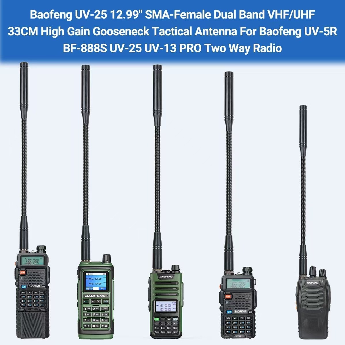 Antena táctica de tubo de ganso de CS SMA hembra UV de doble segmento de alta ganancia Baofeng UV - 5R AR - 152 accesorios de intercomunicador