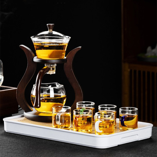 Lazy Man Semi-Automatic Palace Lamp Tea Set Glass Japanese Tea Brewer Magnetic Home Gaiwan Tea Maker Gift Box