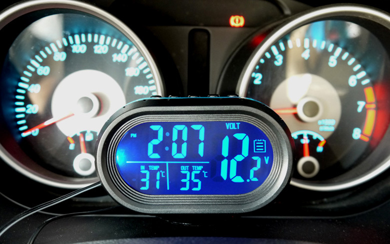 Creative Car Clock Car Thermometer Voltmeter Car Interior and Exterior Temperature Detection Car Digital Watch Luminous
