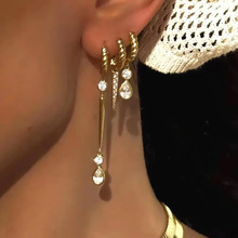 欧美外贸新款精致镶钻圆耳圈水滴耳环设计感时尚气质高档配饰批发