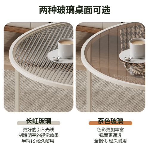 Small apartment retractable double coffee table simple slate drawer storage table cream style brown glass round table combination