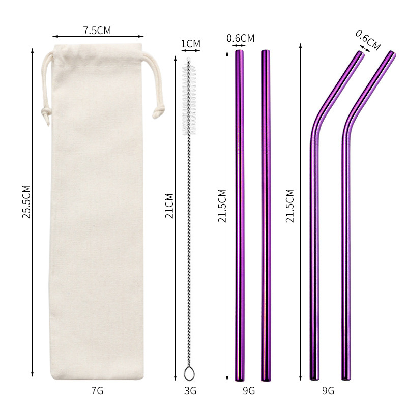 Traje de paja de acero inoxidable 304 especial transfronterizo de Amazon de color chapado en titanio tubo de bebida de metal café leche té paja