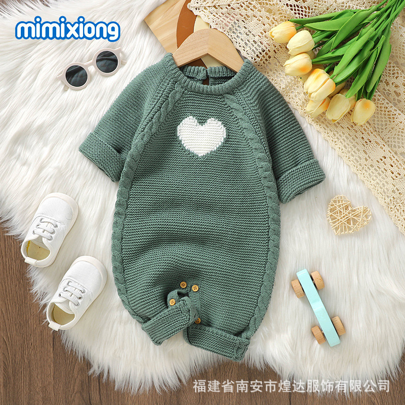 インホット販売春と秋の新しい新生児ワンピースニットラブクローラーベビージャンプスーツクローラー服|undefined