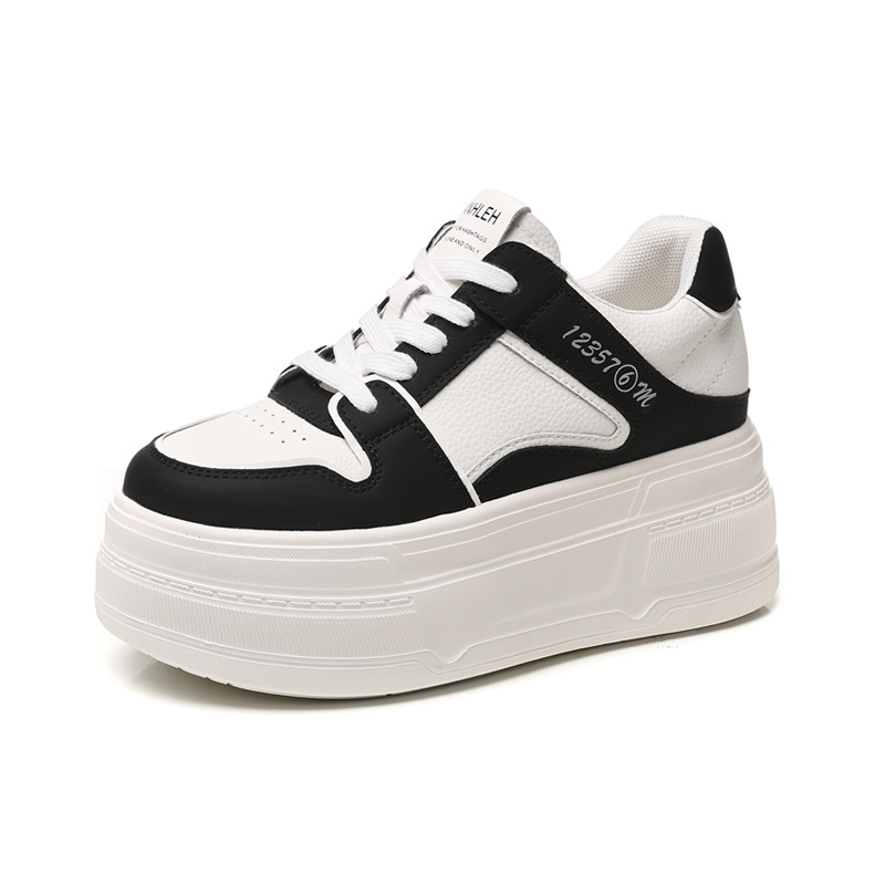Giày sneaker nữ đế dày platform tăng chiều cao 8 cm phong cách casual — đen