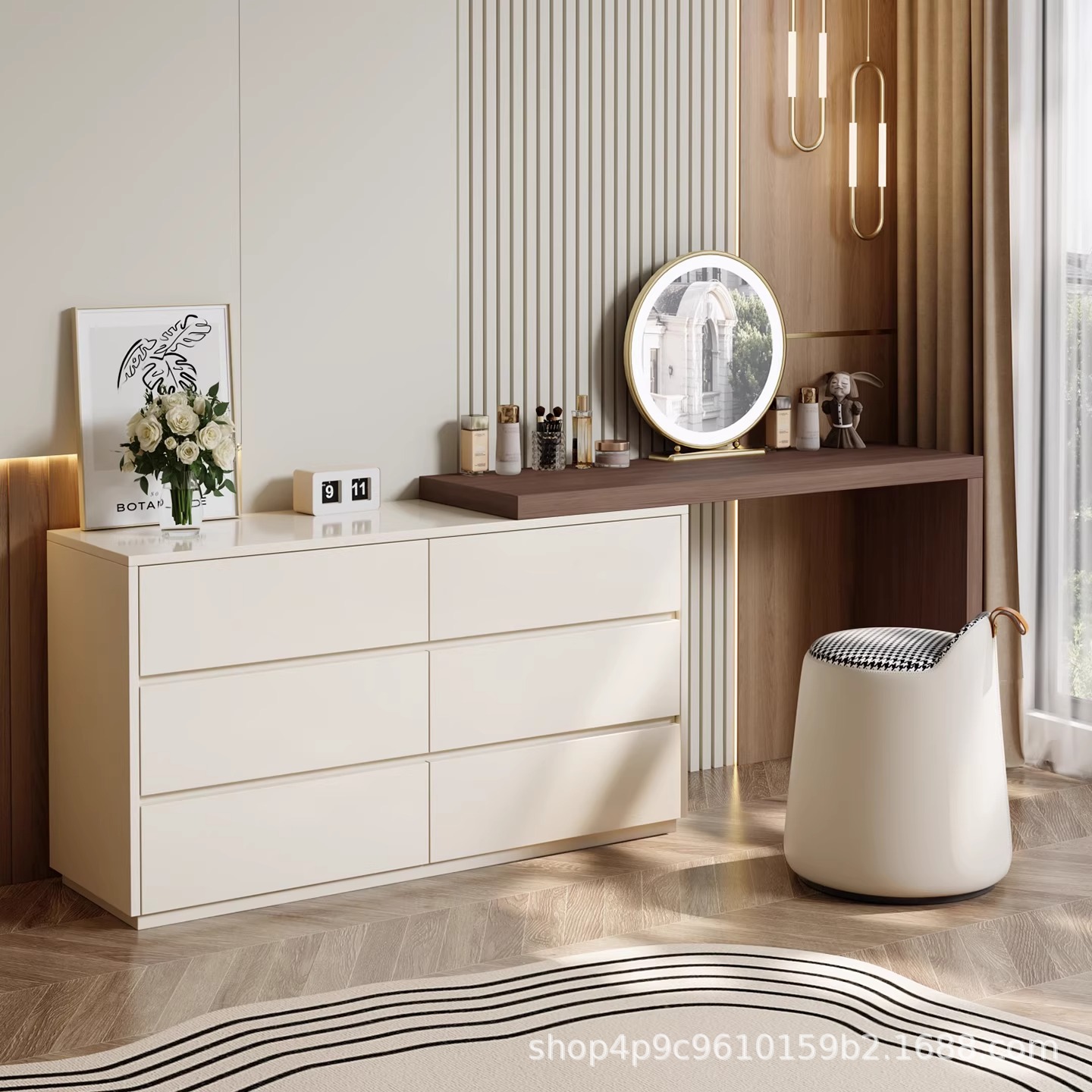 Comedor de ropa de vestir todo un armario de madera sólida dormitorio simple moderno trasera de cama retráctil de almacenamiento de mesa de maquillaje