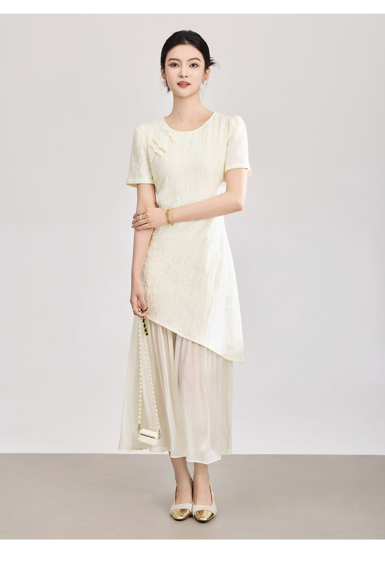 Đầm maxi nữ thắt eo chất liệu lụa tơ tằm hoa văn nổi — màu hồng chi tiết 14