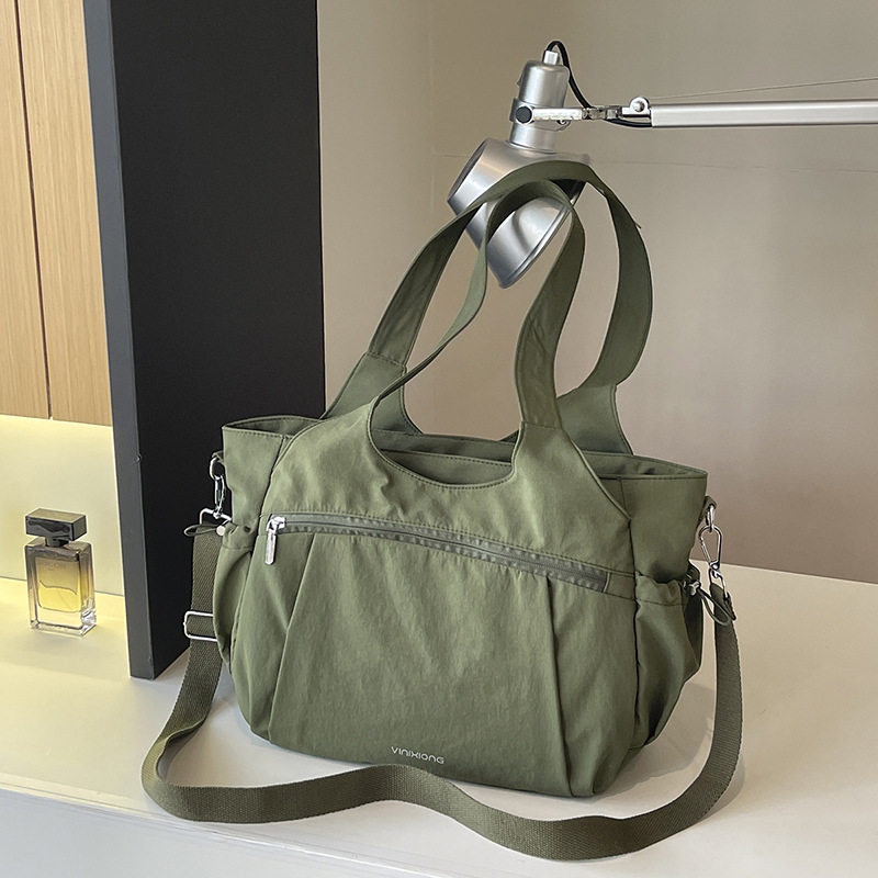 Túi tote nữ cỡ lớn chất liệu nylon nhẹ, túi đeo vai và đeo chéo tiện lợi — Khói tím, Quân đội xanh, màu be, màu nâu chi tiết 17