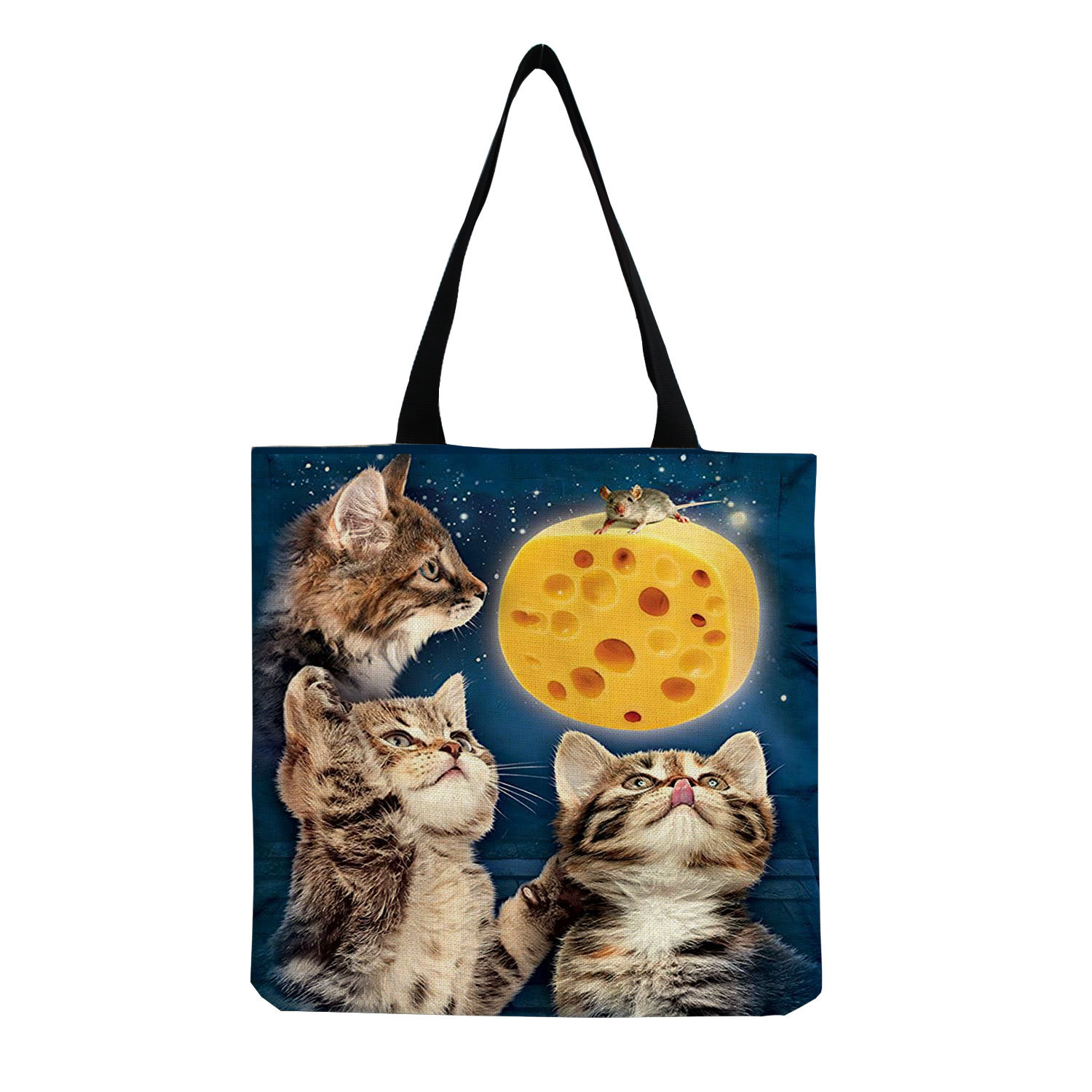 61g Weight Open Closure Type Double Handle Strap Type Tote Bag Bags Type Casual, Daily, Shopping Occasion cotton and linen Material Cat Pattern All Seasons Season Women's Gender Cute Style Square Shape Women's Cotton And Linen Cat Cute Square Open Tote Bag 13