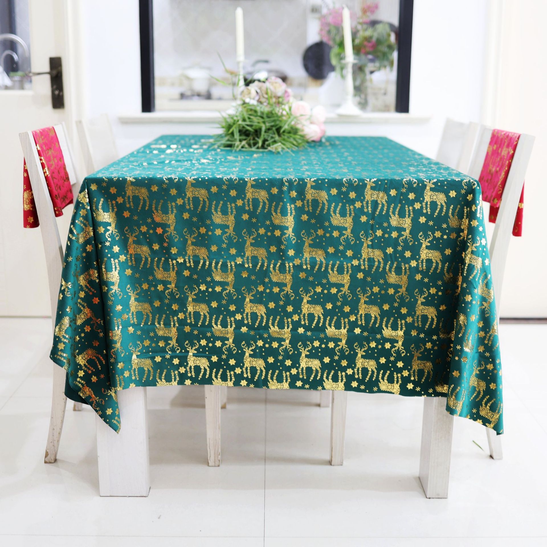 Navidad tela de terciopelo estampado tela de mesa rectangular cocina almohadilla de terciopelo de oro festivales transfronterizos ropa de Año Nuevo