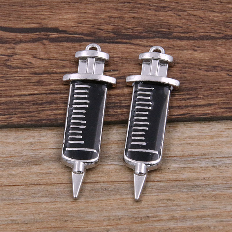 6 encanto médico DIY aleación accesorios de la joyería 2 color base gota aceite estetoscopio jeringa amor colgante