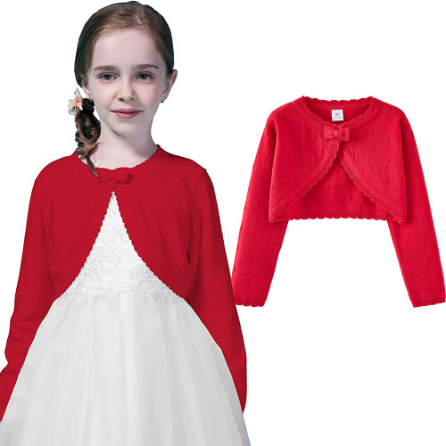European and American bow girls' knitted cardigan jackets for small and medium-sized children's sweaters air-conditioning shirts summer thin cross-border wholesale