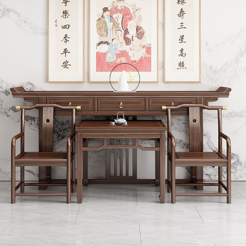 实木中堂六件套新中式神台供桌农村堂屋条案八仙桌香案桌四件套|undefined