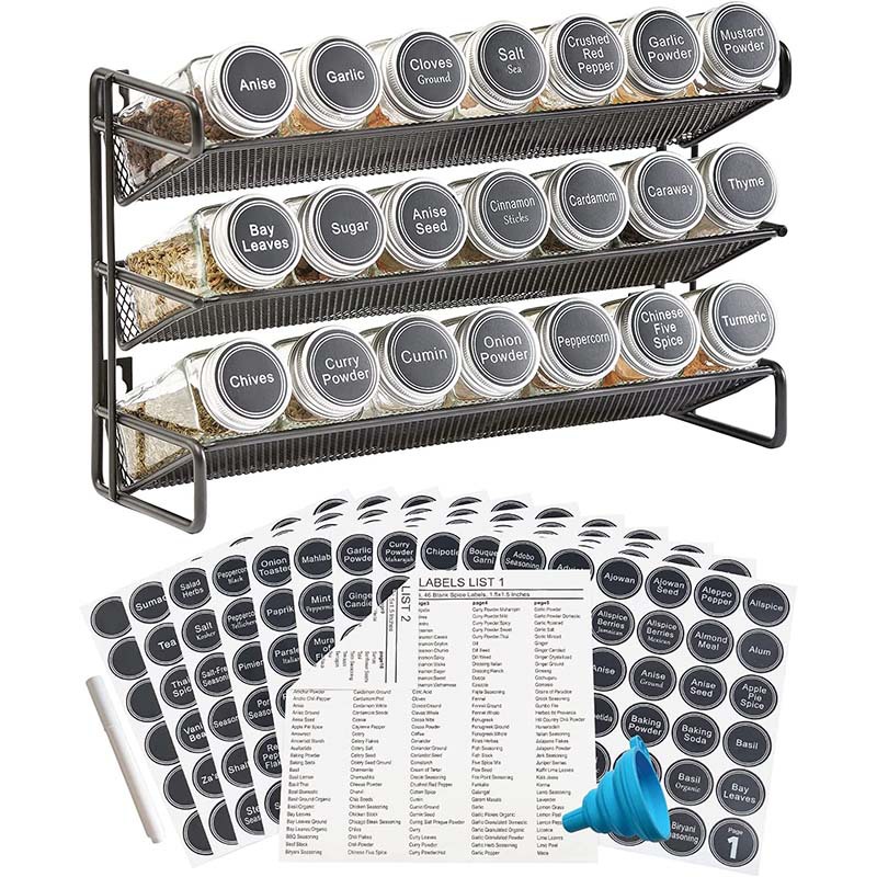 Cross-border kitchen three-layer stackable seasoning storage rack American iron wall-mounted spice rack household seasoning rack