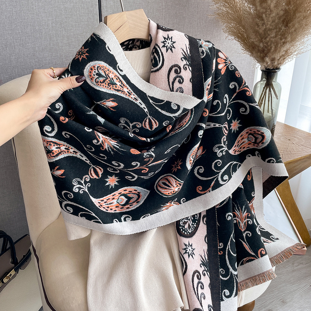 Comercio exterior retro Flor de anacardo Otoño e Invierno versátil largo engrosado bufanda chal de doble cara de Cachemira-como bufanda caliente para las mujeres