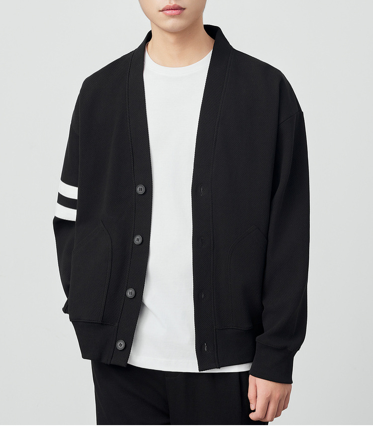 Áo khoác cardigan nam vải tuýt phối sọc tương phản kiểu mới — Màu đen chi tiết 22