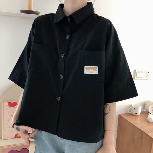 Korean shirt, short-sleeved, summer new shirt, female student loose five-quarter sleeves, Hong Kong style, half-sleeves, all-match work shirt