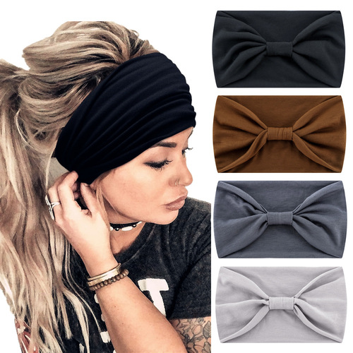 New European and American Solid Color Elastic Sports Headband Wide Edge Yoga Headband Sweat-Absorbing Headband Fashion Headscarf Hair Band Hair Accessories